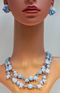 Juego de pendientes collar de cristal y plástico azul vintage años 60 - Imagen 1 de 9