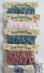Lot of 5 Vintage Home Sweet Home RUFFLED Eyelet LACE 11 yds BLUE White PINK Gold - Picture 1 of 5