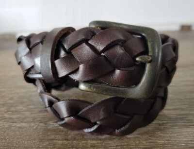 Cinturón de cuero tejido grueso marrón oscuro Crew Cuts Boy S/M hebilla de metal tono oscuro 1" Foto 1 de 4