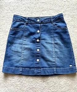 Tommy Hilfiger Denim Jean Skirt Medium Wash Button Front Stretch Girls Sz 12 EUC - Picture 1 of 10