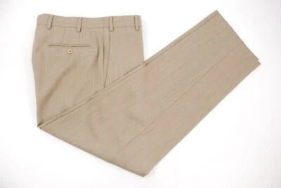Pantalones de vestir Zanella Platinum Italia beige sarga lana frente plano para hombre 32W Foto 1 de 4