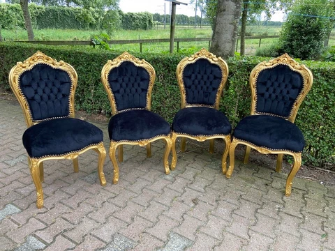 French Louis XVI dining chairs in gold beech and black velvet-set of 4 Cover