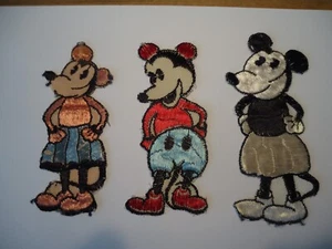 Very rare 3 vintage MICKEY MOUSE & MINNIE MOUSE 1920-1930's Turmac Silk Patches - Picture 1 of 2