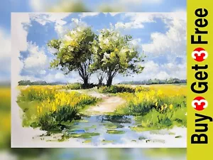 Serene Countryside Landscape 5"x7" Print on Matte Paper | Vibrant Impressionism - Picture 1 of 7