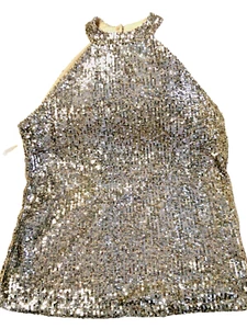 Top halter plateado con lentejuelas de cable y calibre talla M totalmente forrado sin cordones - Imagen 1 de 4