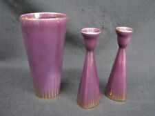 Mid-Century Upsala-Ekeby Gefle Briljant Sweden Purple Vase & (2) Candle Holders
