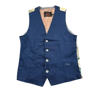 Evisu Indigo Cotton Metal Button Mens Waistcoat Vest Size Medium - Picture 1 of 6