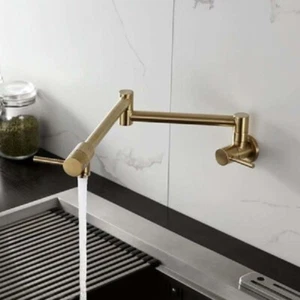 Pot Filler Folding Faucet Double Joint Swing Arm Wall Mount Brass Kitchen Faucet - Picture 1 of 36