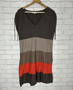 Laura Ashley V Neck Linen Blend Knit Dress Stripe Colour Block Stretch Size 18 