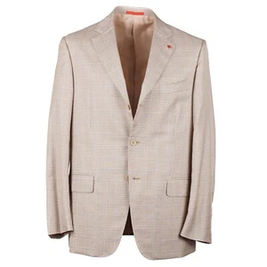 Isaia Slim Fit Tan-Yellow-Brown Check Wool-Silk Sport Coat 44R (Eu 54) NWT - Picture 1 of 8