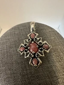 CAROLYN POLLACK RELIOS STERLING SILVER PINK ROSE QUARTZ PENDANT ENHANCER 2.25" - Picture 1 of 2