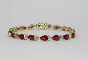 10 Ct Pear Cut Simulated Ruby Diamond 14K Yellow Gold Plated Women's Bracelets - Picture 1 of 3