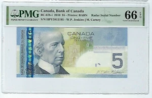 2010 Canada, Bank of Canada $5, BC-67b-i, PMG 66 EPQ Radar note - Picture 1 of 2