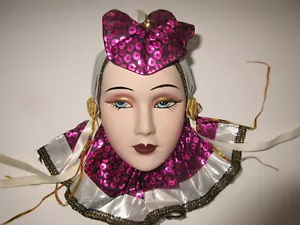 Máscara de decoración de pared de cerámica San Fran vintage rara ARTE ARCILLA de los 80 dama con turbante cojo - Imagen 1 de 5