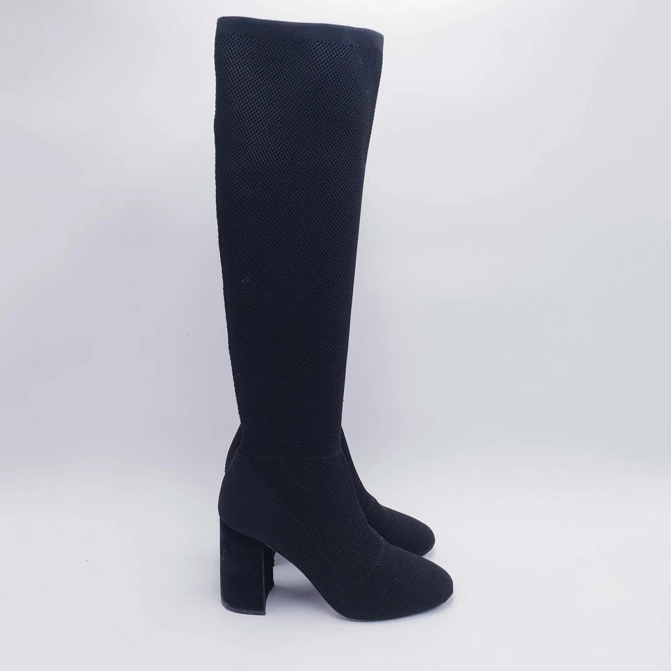 Joie Women's 8 Black Tall Knee High Knit Boot Chunky Block Heel Square Toe — 第 1/4 张图片