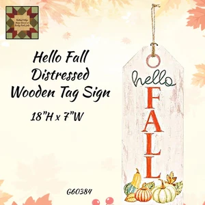 Letrero de etiqueta de madera envejecida Hello Fall 18"L - Imagen 1 de 2