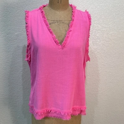 la miel Women's Medium Frayed Pink Sleeveless V-Neck Top NWT - Image 1 of 4