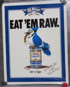 Vintages Toronto Blue Jays Detroit Tigers EAT'EM RAW LaBatt's Beer Poster RARE - Picture 1 of 6