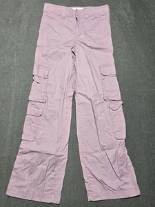 Abercrombie Kids Cargo Pants Girls Size 11/12 Short Purple Pink Wide Leg Stretch - Picture 1 of 8