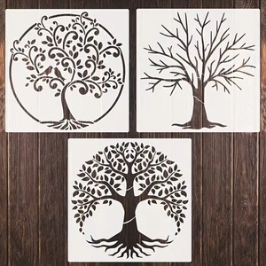 3 Stück Baum Saisonale Zweige Blätter Natur Schablone 12"x 12" - Bild 1 von 2