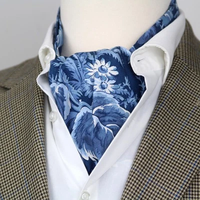 Caja de regalo Camellucci azul floral algodón para hombre Cravat Ascot A242 Foto 1 de 4