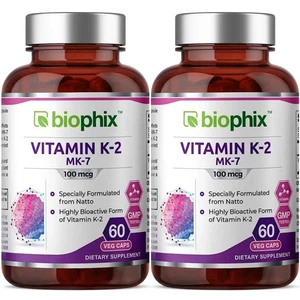 Biophix MK-7 Vitamin K-2 - 60 Vcaps 100 mcg 2 Pack - Picture 1 of 3