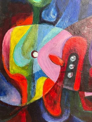 Kunst Ölbild Ölgemälde Kubistisch 60er 70er Bunt Gemälde Golombek - Bild 1 von 4