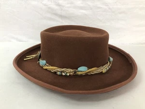 Women's Brown Wool Felt Western Hat with Southwest Concho Bead Braid Hatband - Picture 1 of 8