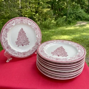 Lot/9 Staffordshire Engravings Yuletide Red Christmas Dinner Plates - Picture 1 of 6