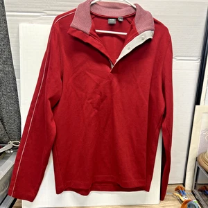 BOSS Hugo Boss Pullover Herren Medium Rot Viertelknopf Reißverschluss Sweatshirt Strick - Bild 1 von 8