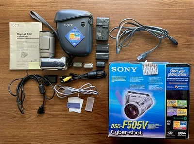 Sony DSC-F505V 3.3MP Cyber-Shot Digital Camera w box, case - for parts or repair - Image 1 of 4