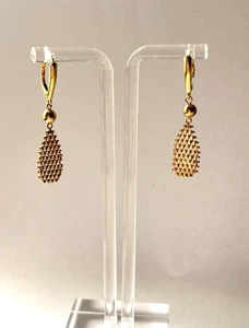 14K YG Imperial Gold Earrings Paddle Shape Dangle Lever Back IG Mexico Vintage - Picture 1 of 16
