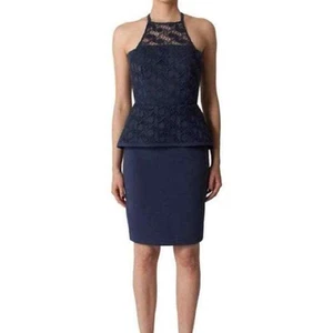 Black Halo Size 6 Blue Lace Corsica Peplum Sleeveless Sheath Dress - Picture 1 of 7