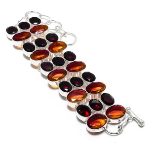 Turmalina bicolor, granate piedras preciosas hecho a mano 925 pulsera de plat... - Imagen 1 de 5