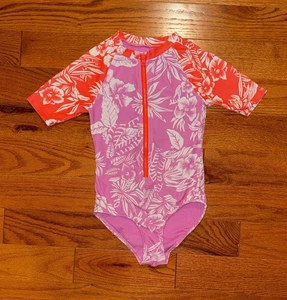 GAP Kids colorful floral zip up one piece short sleeve bathing suit small - Picture 1 of 3