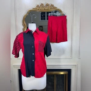 Tracy Evans Matching Set | Abstract Print Blouse + High-Waisted Shorts Size L - Picture 1 of 11