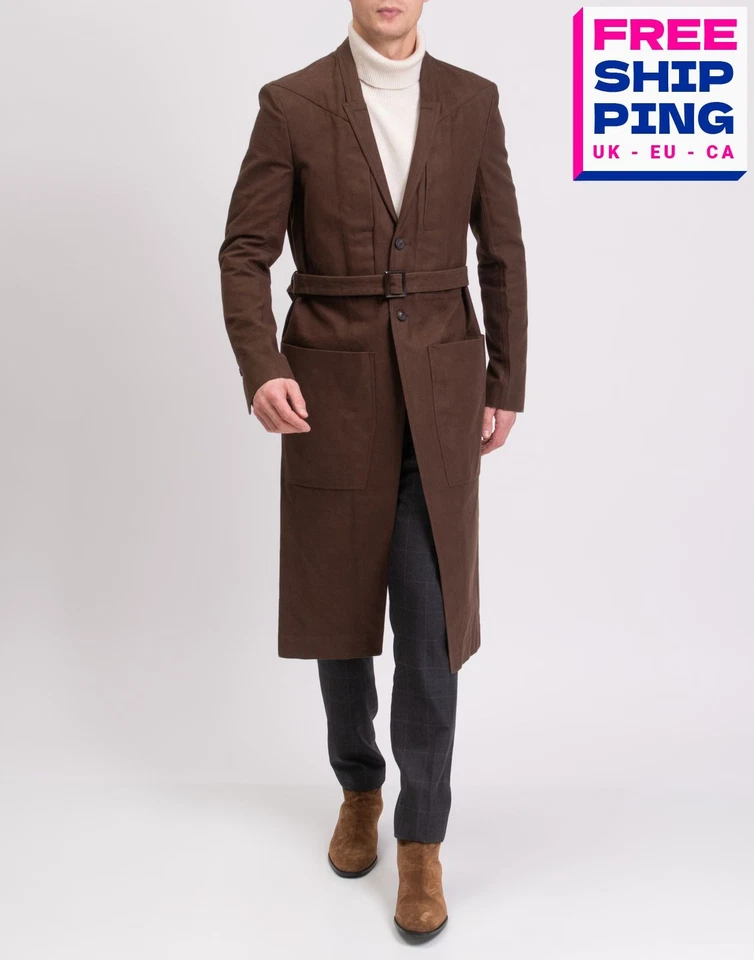 RRP €5725 RICK OWENS LIDO Long Coat IT48 US38 S Brown Belted Canvas Strap Back - image 1 of 4