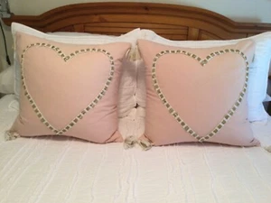 Thro by Marlo Lorenz, Pink, Heart embroidered 20" x 20" Throw Pillows, (2) - Picture 1 of 6