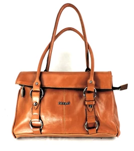 Borsa a tracolla pieghevole BLAQUE in pelle marrone cognac doppio manico zip VTGE - Foto 1 di 19
