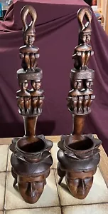 Vintage Tribal Wooden Hand Carved Large Ladle/Planter/Candle Statues VERY RARE - Picture 1 of 10