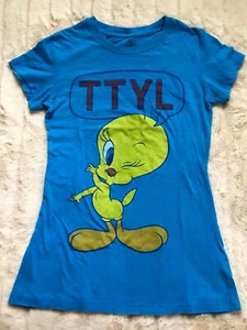 Looney Tunes Girls Blue Cotton Blend Tweety Bird Print T-Shirt Size L  - Picture 1 of 3
