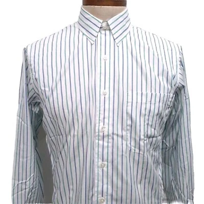 New Burberry Men's Button Down Shirt Stripes Long Sleeve Medium White Purple  - Image 1 of 4