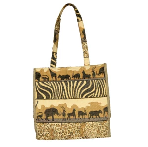 Jade African Safari Themed Upholstery Tote Bag with Coin Purse Zip-Close Brown - Picture 1 of 24