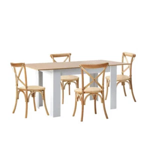 Oikiture 160cm Extendable Dining Table with 4PCS Chairs Crossback Wooden - Picture 1 of 7