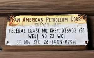 Insegna metallo pesante Pan American Petroleum Corp. Gas Oil Field Well #23 leasing 12x30 - Foto 1 di 4