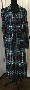 Crown & Ivy Green Plaid Long Sleeve Dress W/ Tie Waist. NWT XL - Picture 1 of 5