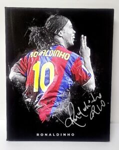 AC MILAN FC BARCELONA BRAZIL Ronaldinho Signed Autographed 11X14 CANVAS AAC COA 
