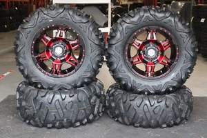 KAWASAKI MULE 3010 26" BIGHORN RADIAL ATV TIRE & 14" HD7 RED WHEEL KIT KAWL8 - Picture 1 of 7