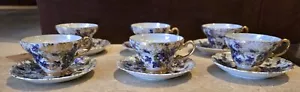 Japan China Teetasse und Untertasse 6er Set Vintage lila Blumen Veilchen - Bild 1 von 13