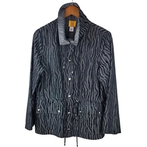 Ruby Rd Jacket Velvet Jaquard Size 12 Romantic Black Grey Athleasure Snap - Picture 1 of 6